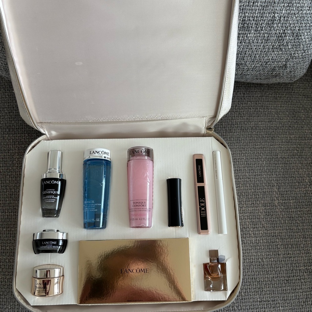 LANCOME Luxury Gift Set – Full & Travel Sizes + Large-rose Embossed Pouch